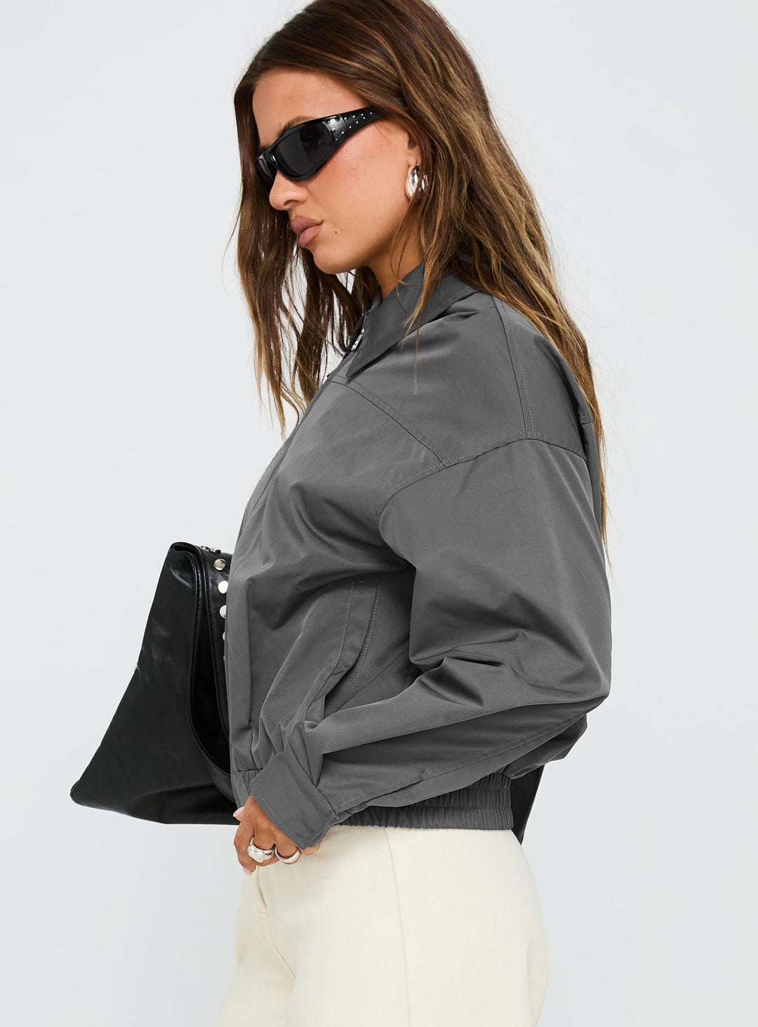 Michelle | Women’s oversized bomber jacket with zip front and ribbed waistband