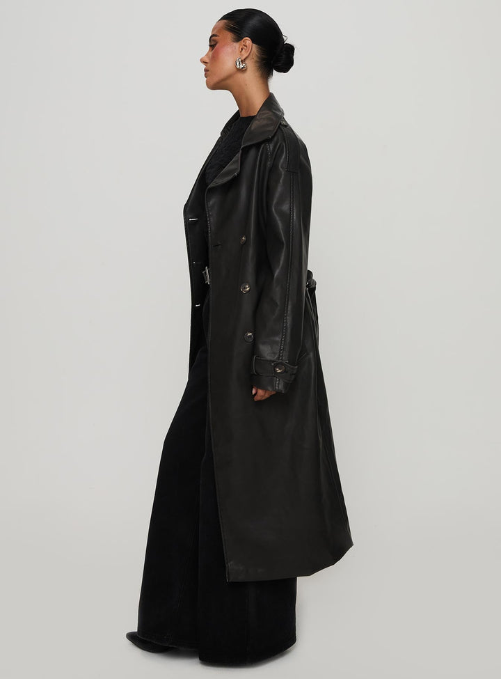 Amarah | Women’s faux leather trench coat with belt detail and epaulets