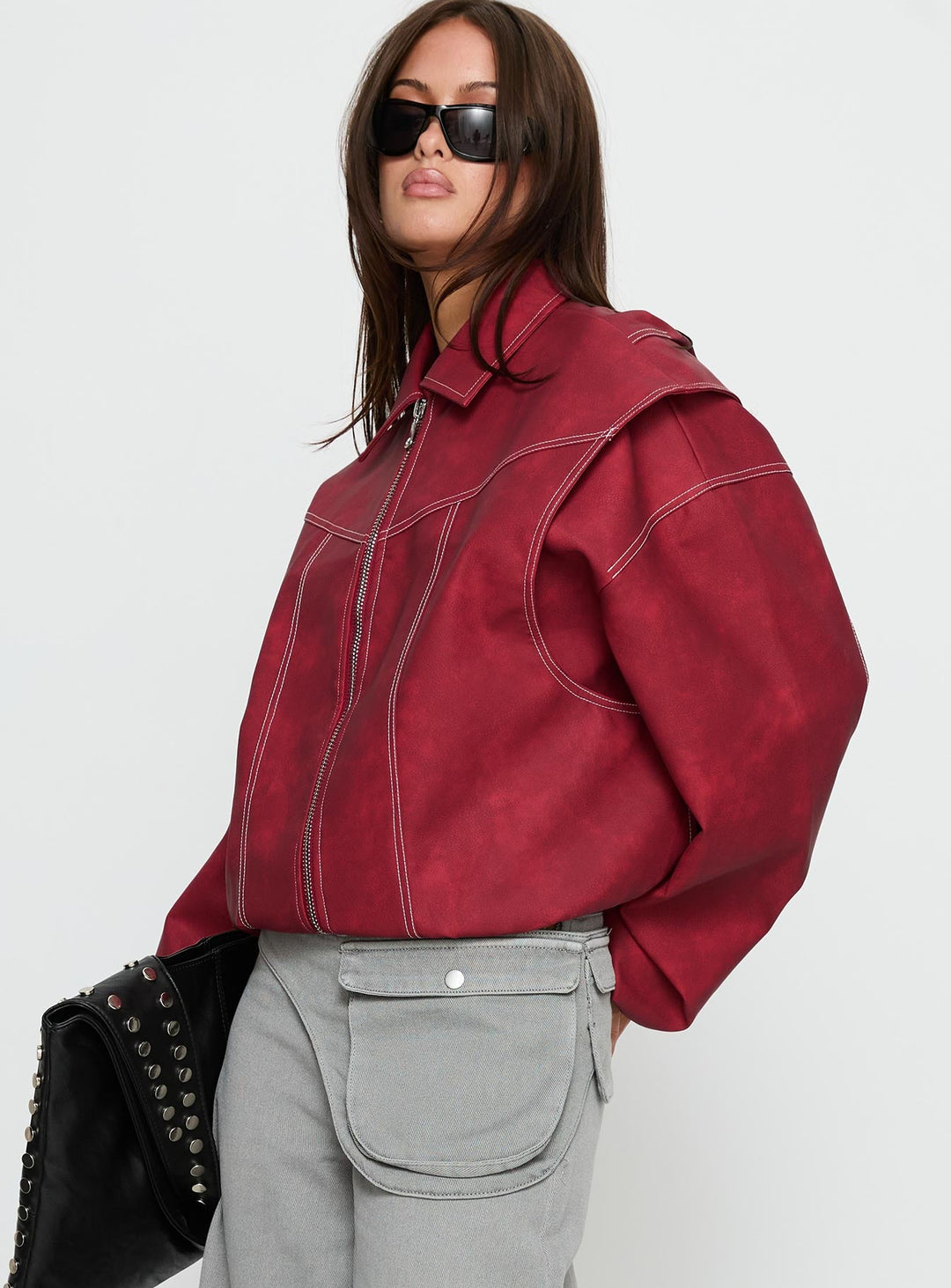 Betty | Women’s oversized zip-up bomber jacket with exposed stitching