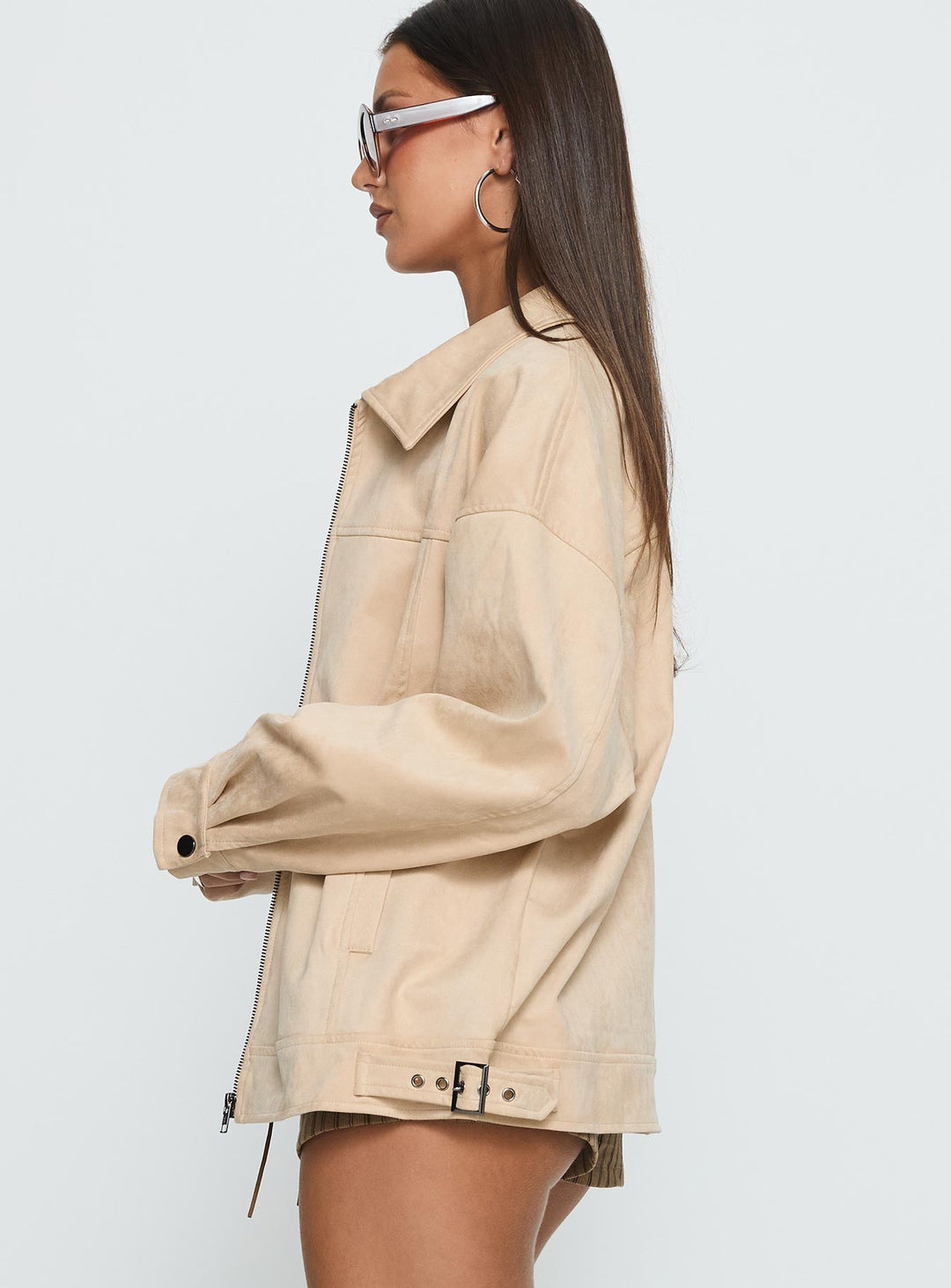 Juliee | Women’s oversized  faux suede zip-up bomber jacket