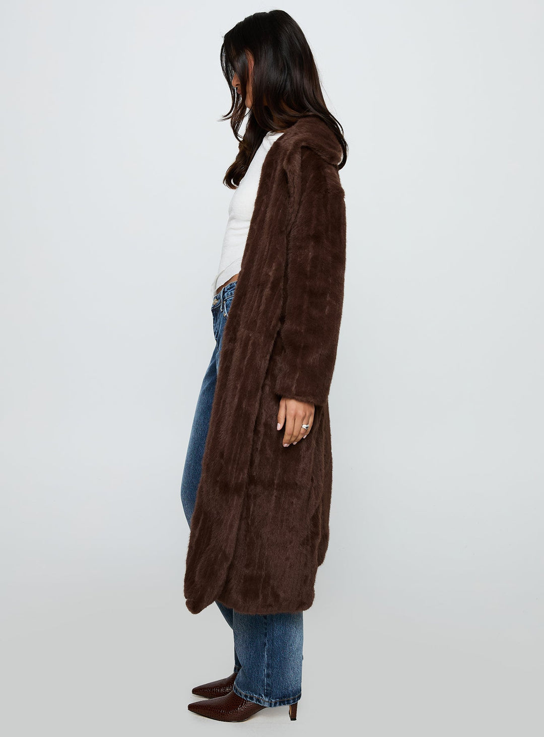Sue | Women’s oversized faux fur trench coat with lapel collar and drop shoulders