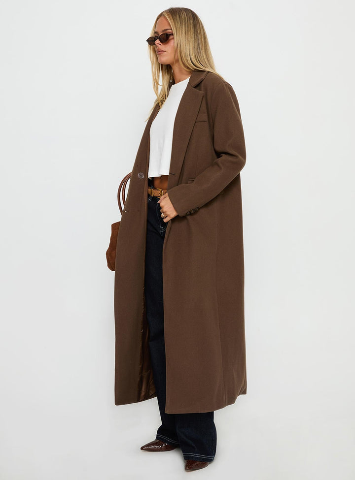 Cristy | Women’s longline trench coat with lapel collar and double button closure