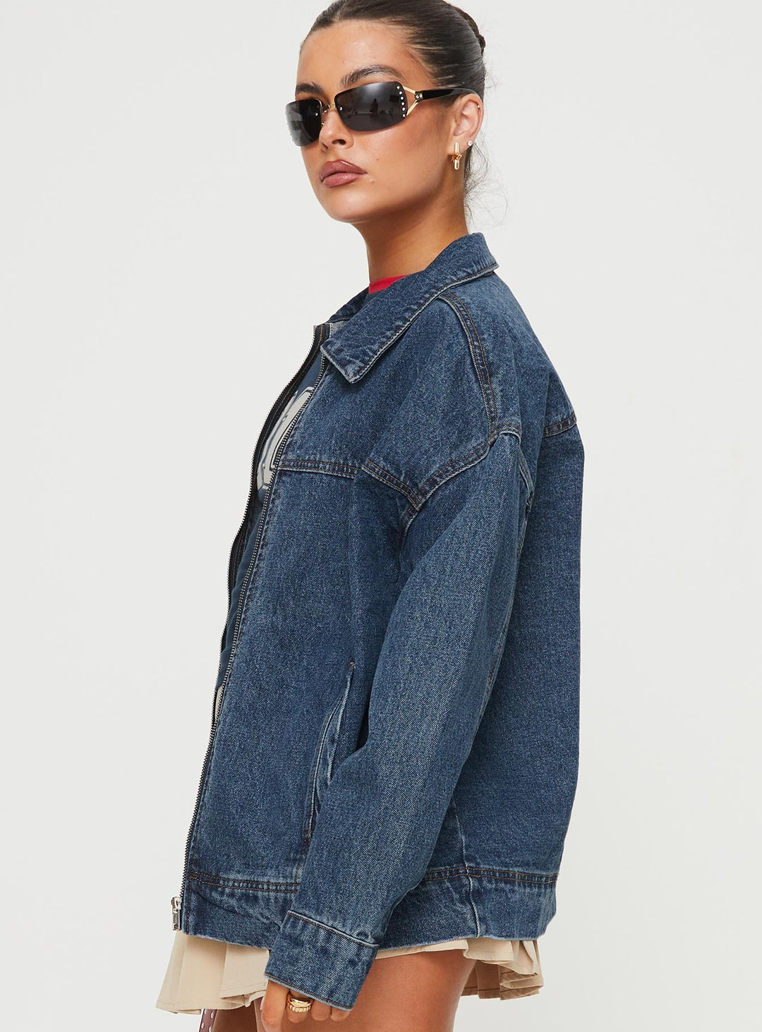 Diane | Women’s oversized denim bomber jacket with zip-up front