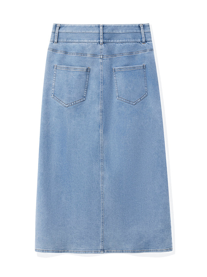 Elouise | Women’s high-waist denim midi skirt with front slit