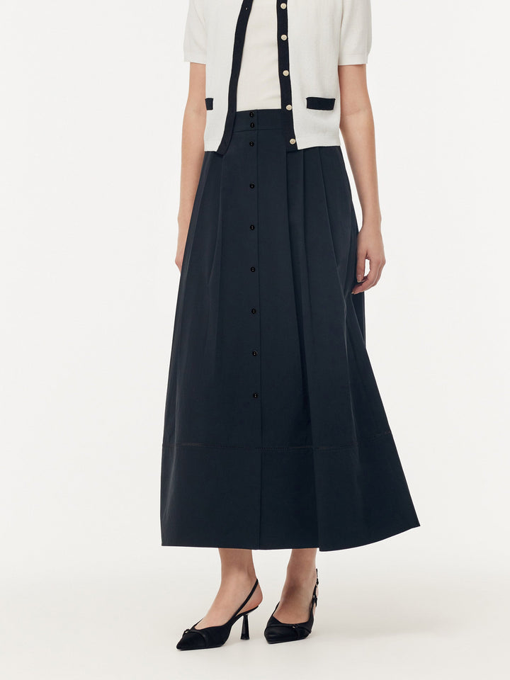 Kiara | Women's A-line pleated maxi skirt with shell buttons