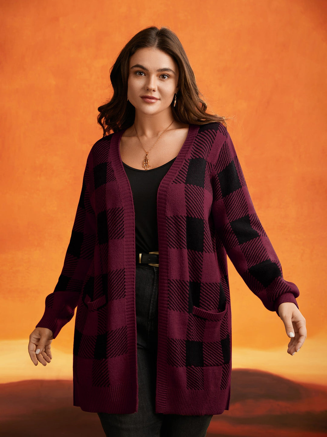 Josephine | Women’s plaid open-front cardigan with patch pockets