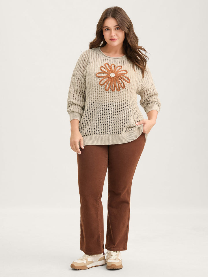 Brielle | Women’s open-knit sweater with floral embroidery