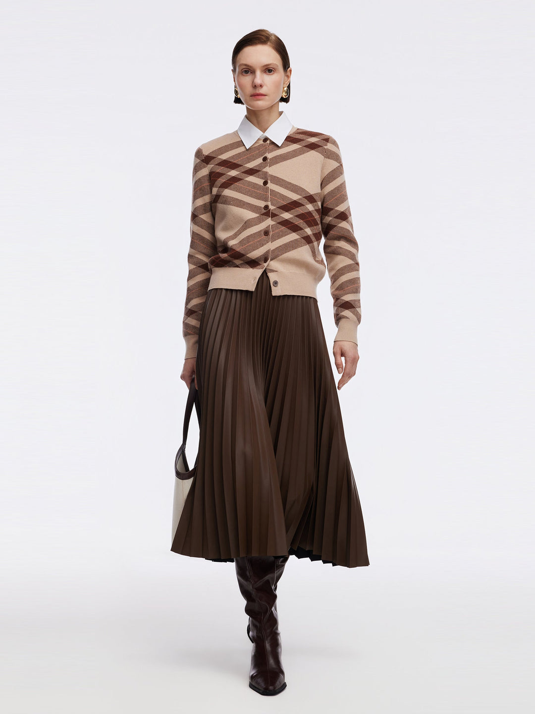 Delaney | Women's leather pleated A-line midi skirt