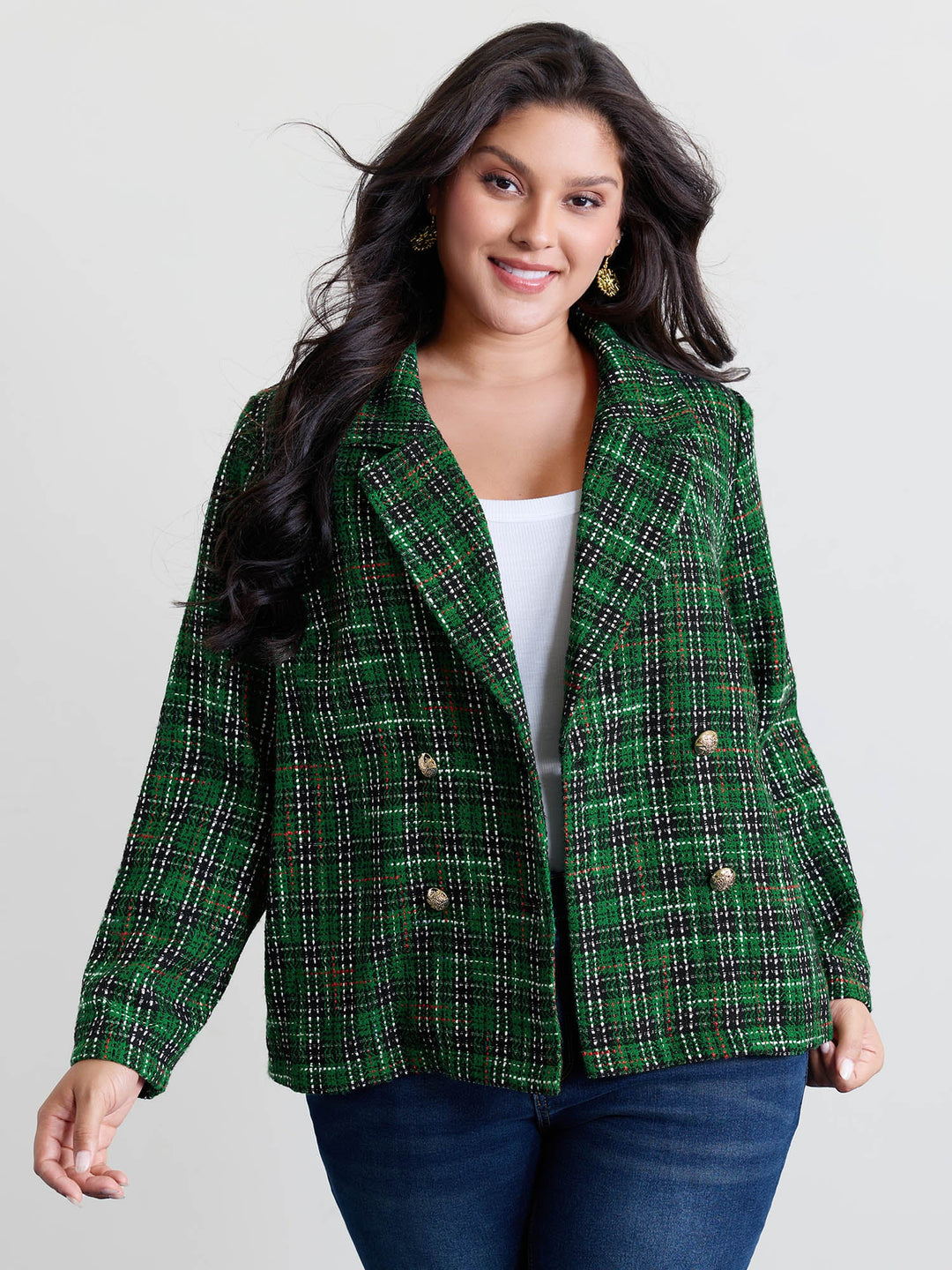 Genevieve | Women’s plaid double-breasted tweed blazer