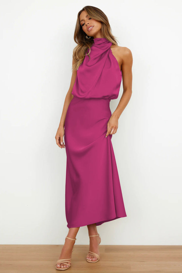 Ruby | Women’s maxi dress with high neckline and draped silhouette