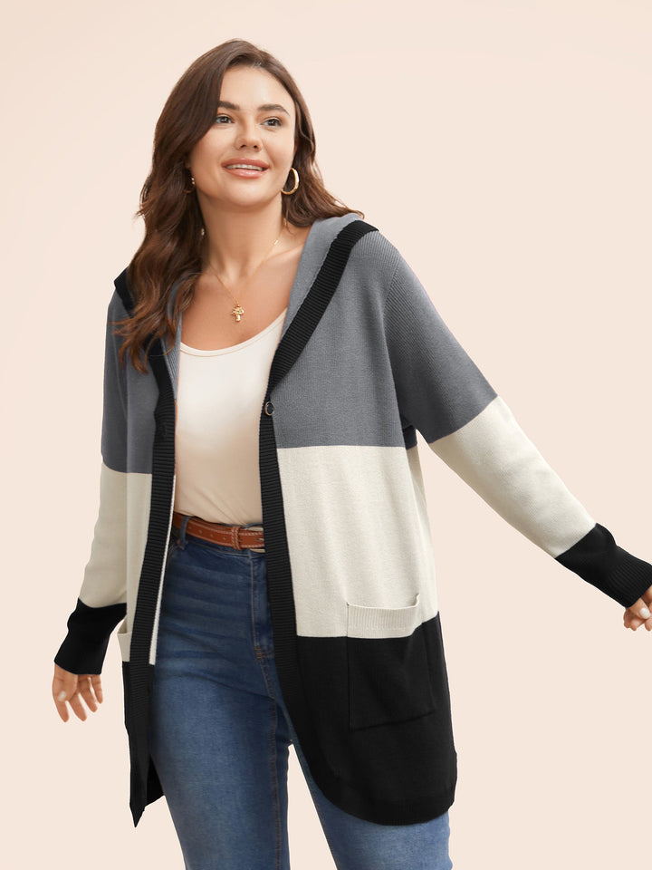 Adeline | Women’s color block hooded knit cardigan with patch pockets