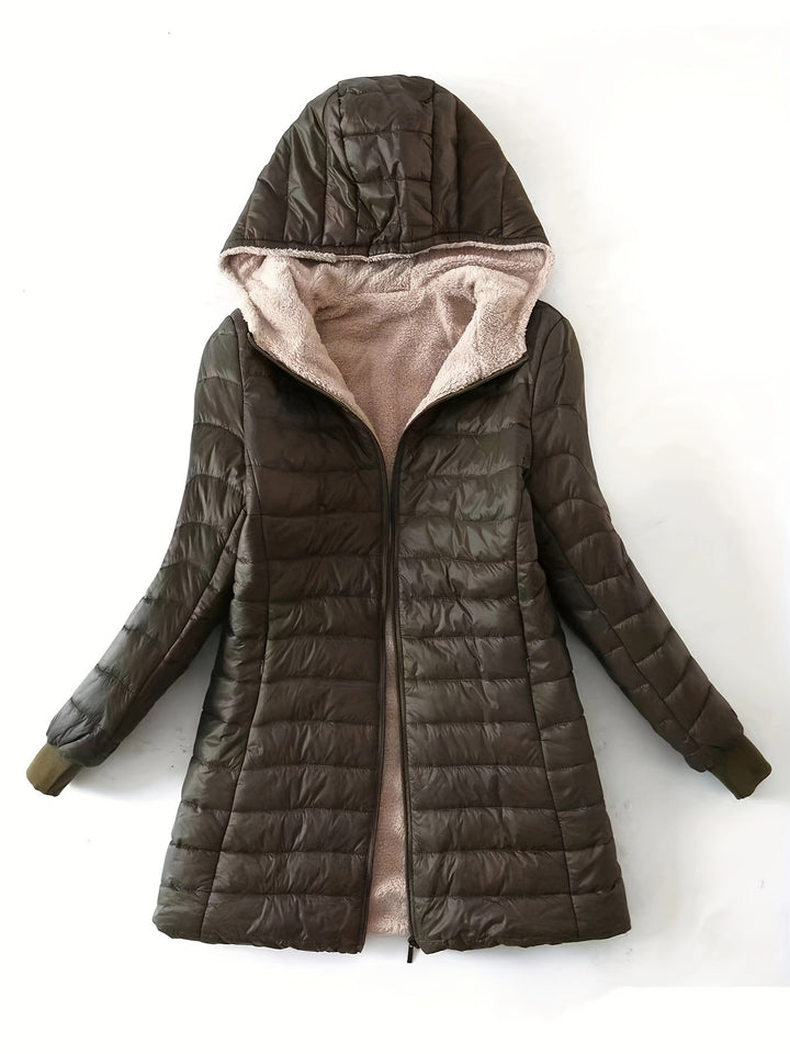 Aaleah  | Women’s quilted mid-length hooded jacket