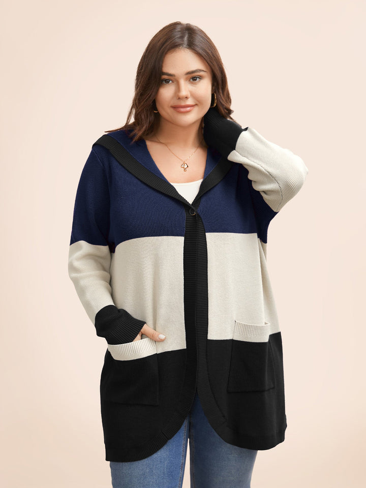 Adeline | Women’s color block hooded knit cardigan with patch pockets