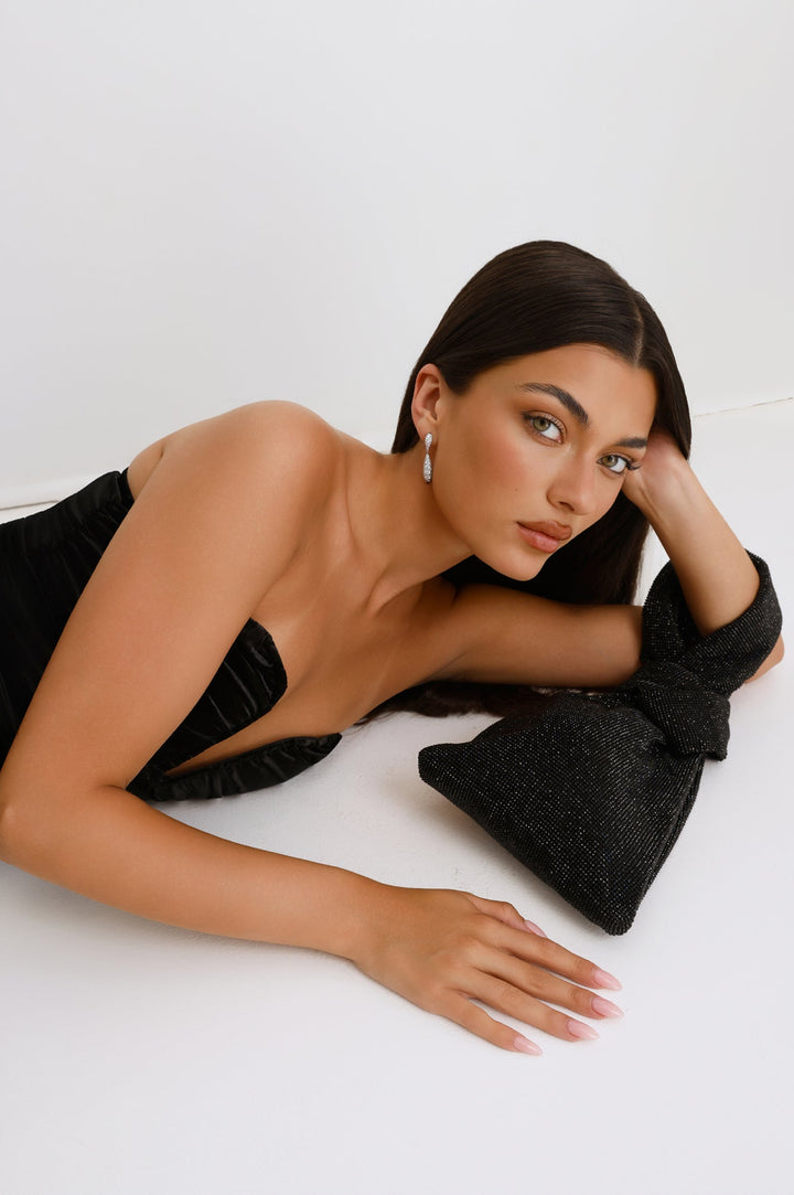 Camille | Women’s rhinestone wristlet bag with silver hardware