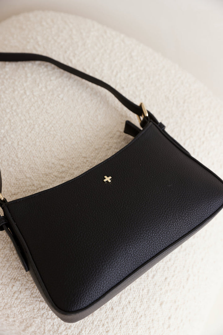 Ziah | Women’s structured shoulder bag with gold hardware and zip closure