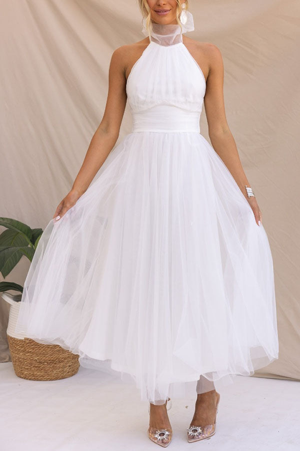 Vina | Women’s tulle midi dress with fitted bodice