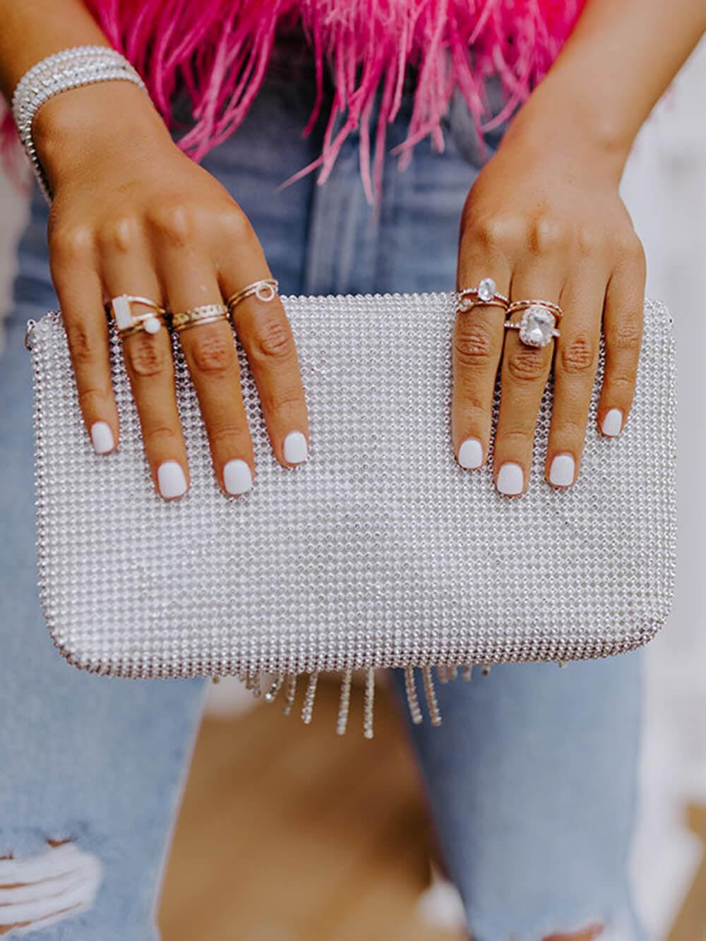 Susie | Women’s crystal beaded clutch bag with fringe detail