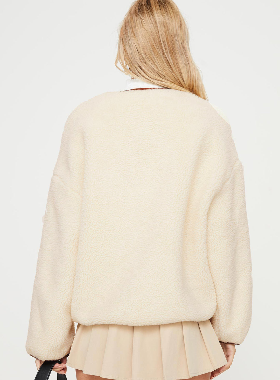 Sara | Women’s oversized teddy coat with contrast clasp detail