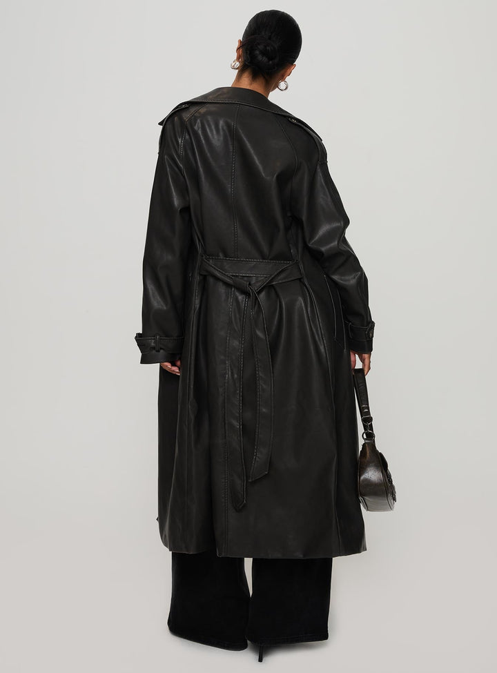 Amarah | Women’s faux leather trench coat with belt detail and epaulets