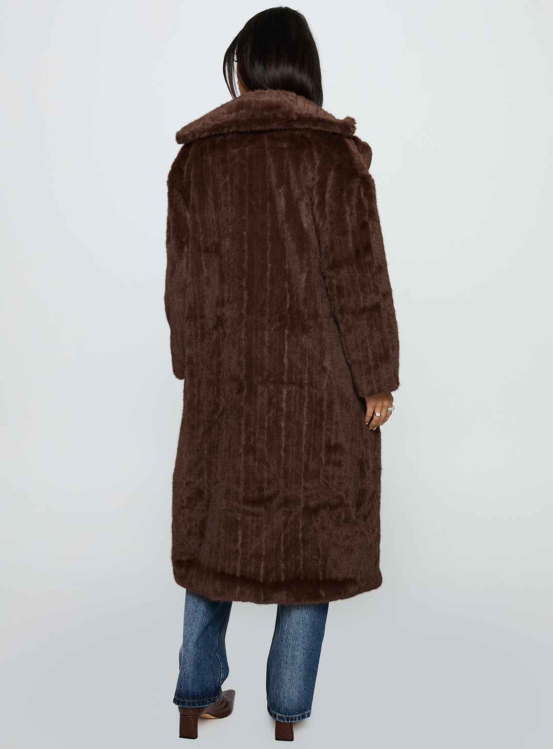 Sue | Women’s oversized faux fur trench coat with lapel collar and drop shoulders