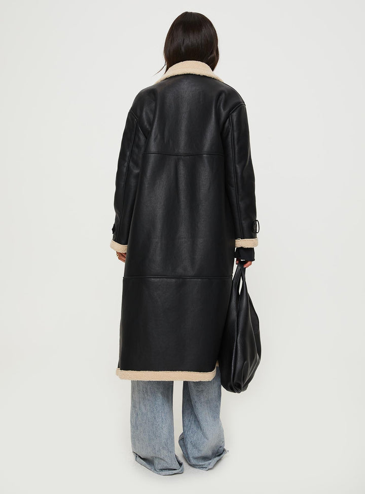 Monica | Women’s longline  trench coat with shearling detail and double-breasted front