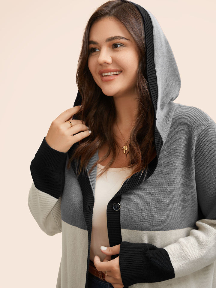 Adeline | Women’s color block hooded knit cardigan with patch pockets