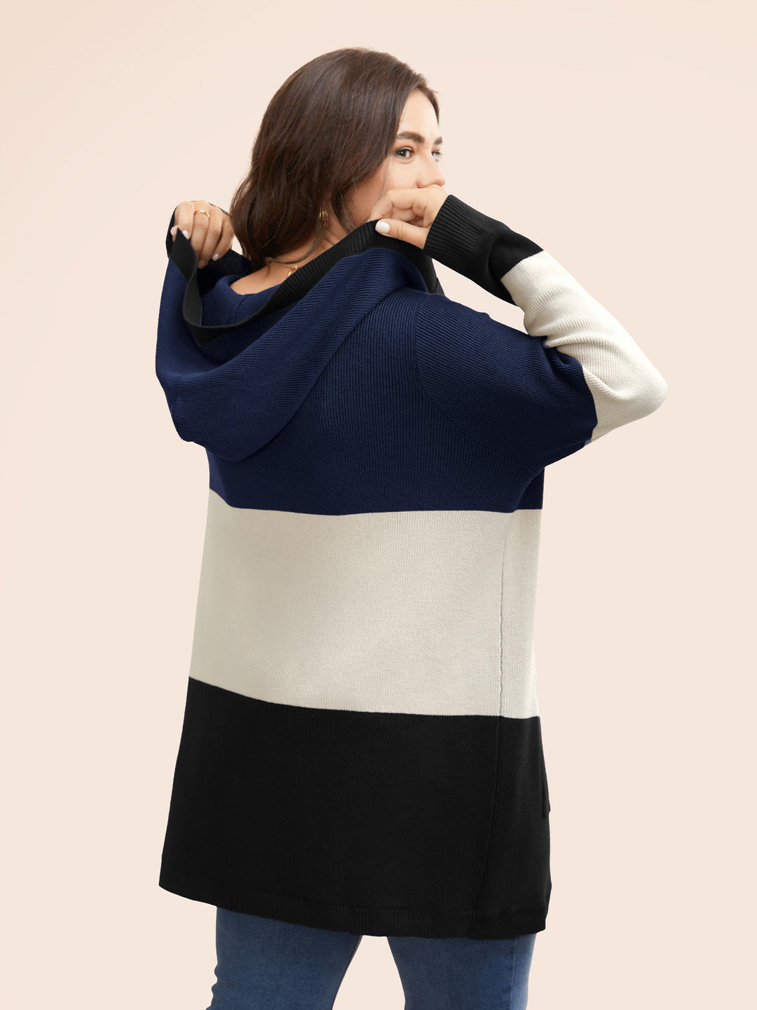 Adeline | Women’s color block hooded knit cardigan with patch pockets