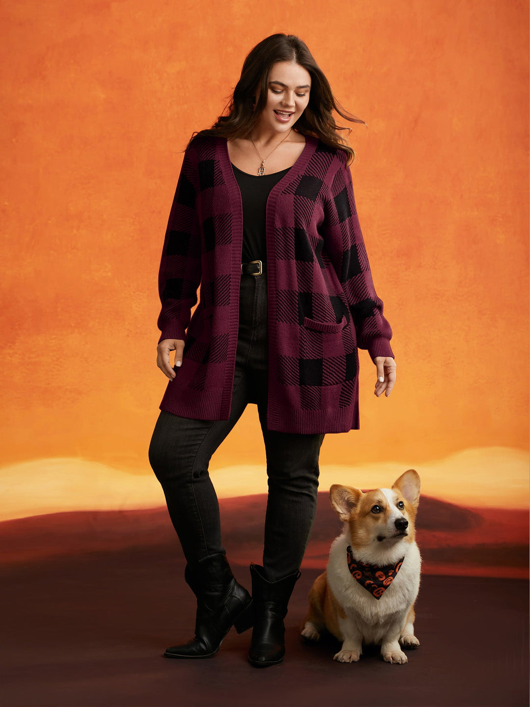 Josephine | Women’s plaid open-front cardigan with patch pockets