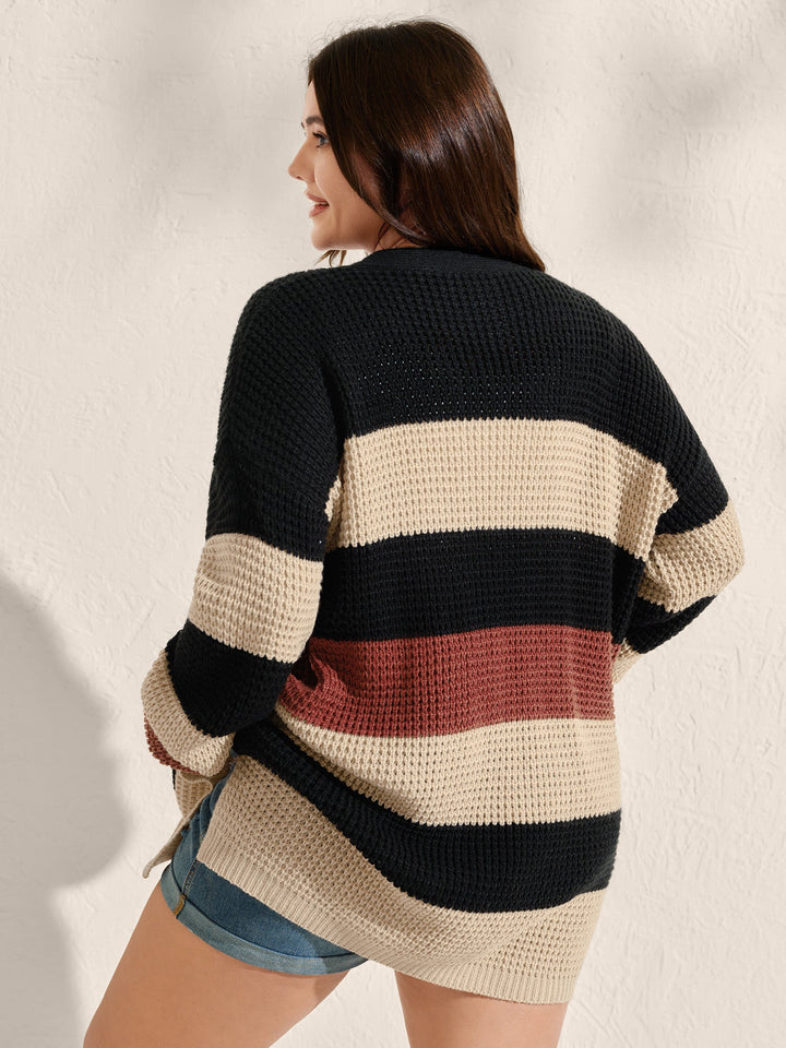 Melody | Women’s striped open-front knit cardigan with pockets