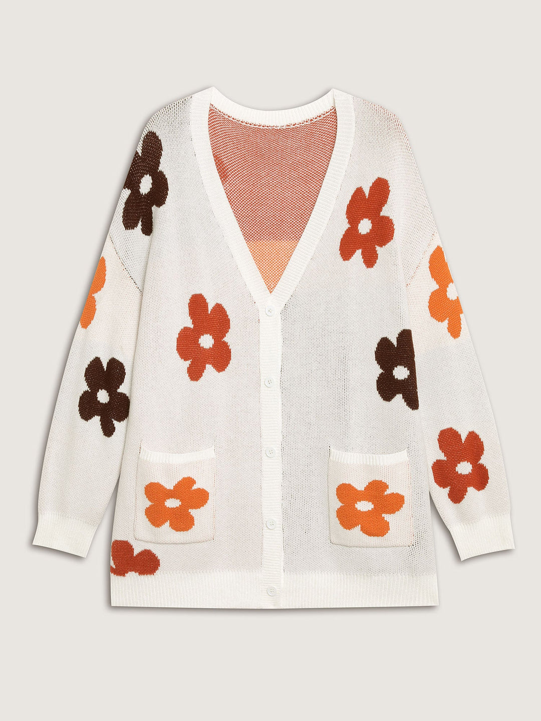 Amira | Women’s floral knit button-up cardigan with patch pockets