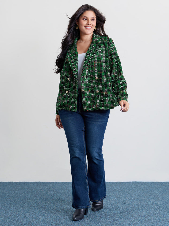 Genevieve | Women’s plaid double-breasted tweed blazer