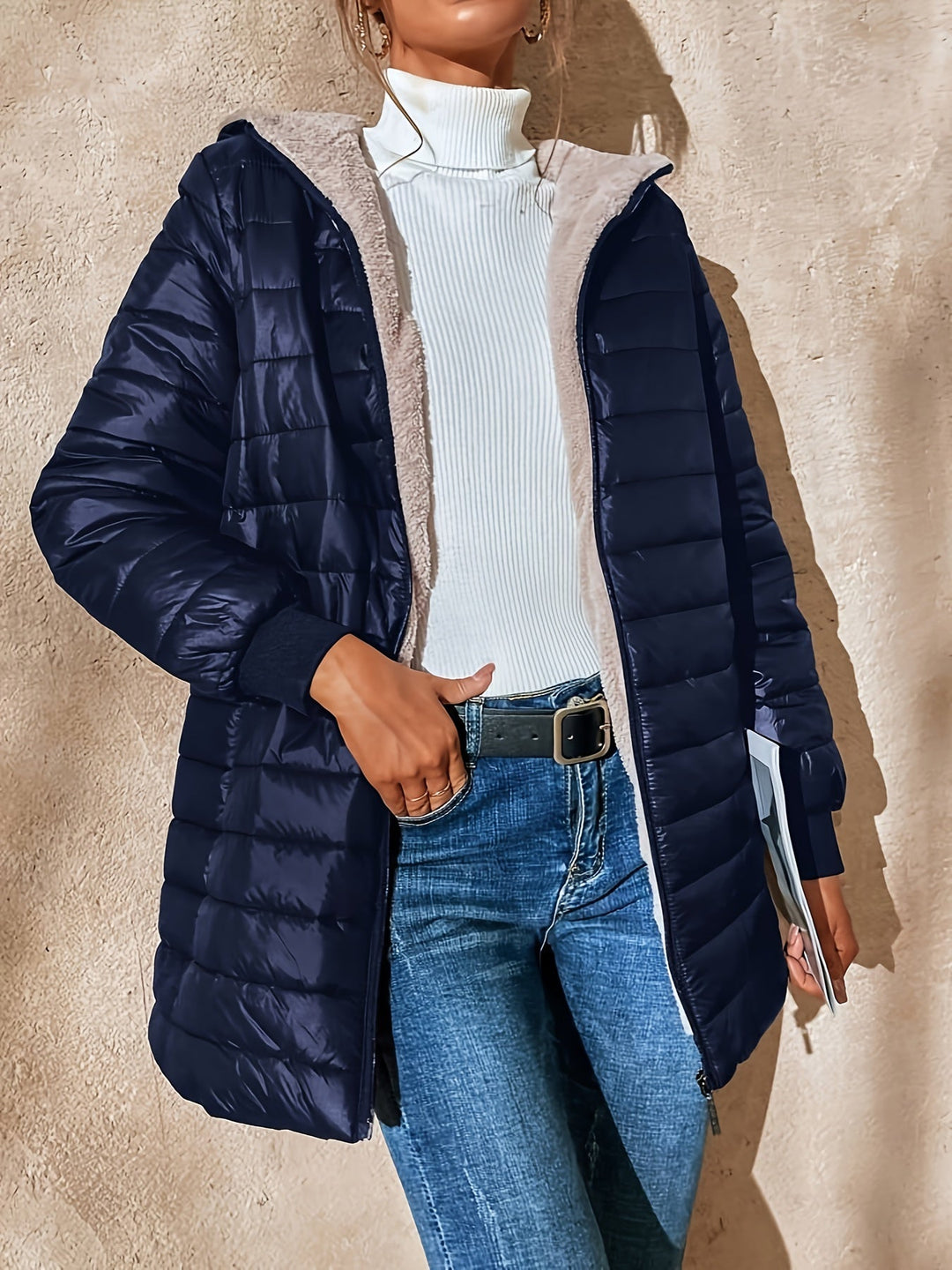 Aaleah  | Women’s quilted mid-length hooded jacket