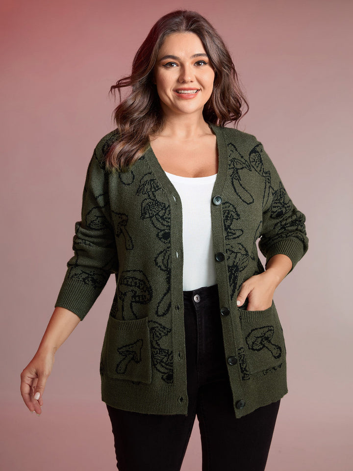Esther | Women’s button-up knit cardigan with embroidered details and patch pockets