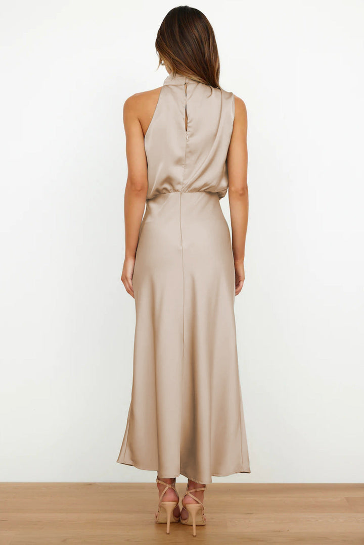 Ruby | Women’s maxi dress with high neckline and draped silhouette
