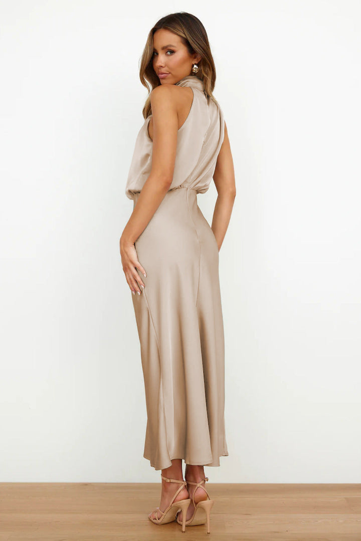 Ruby | Women’s maxi dress with high neckline and draped silhouette