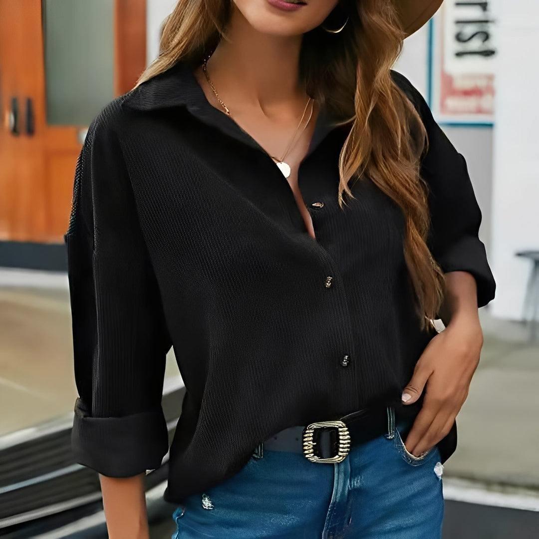 Alma | Women’s corduroy polo blouse with button-down front
