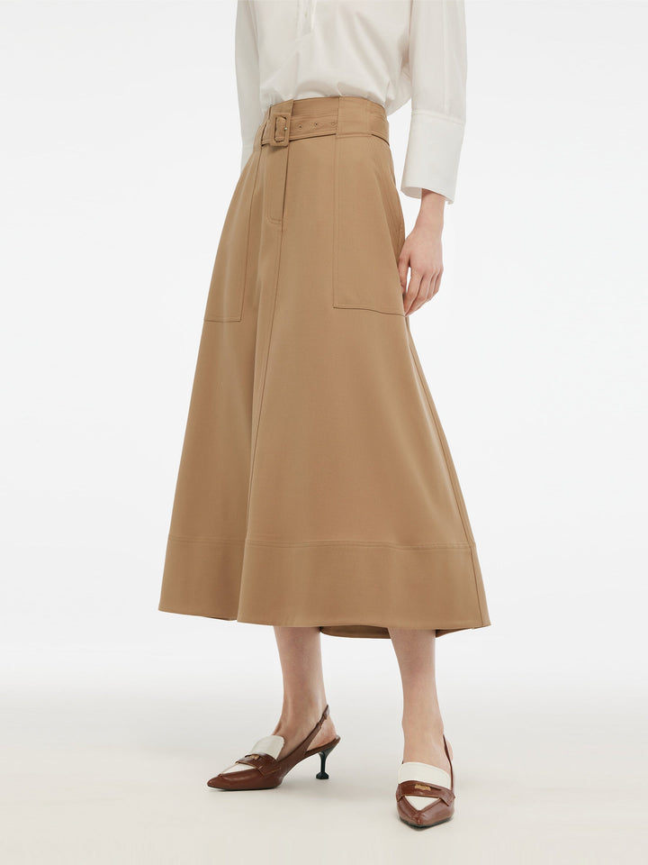Noelle | Women's worsted wool gathered waist flared skirt with belt