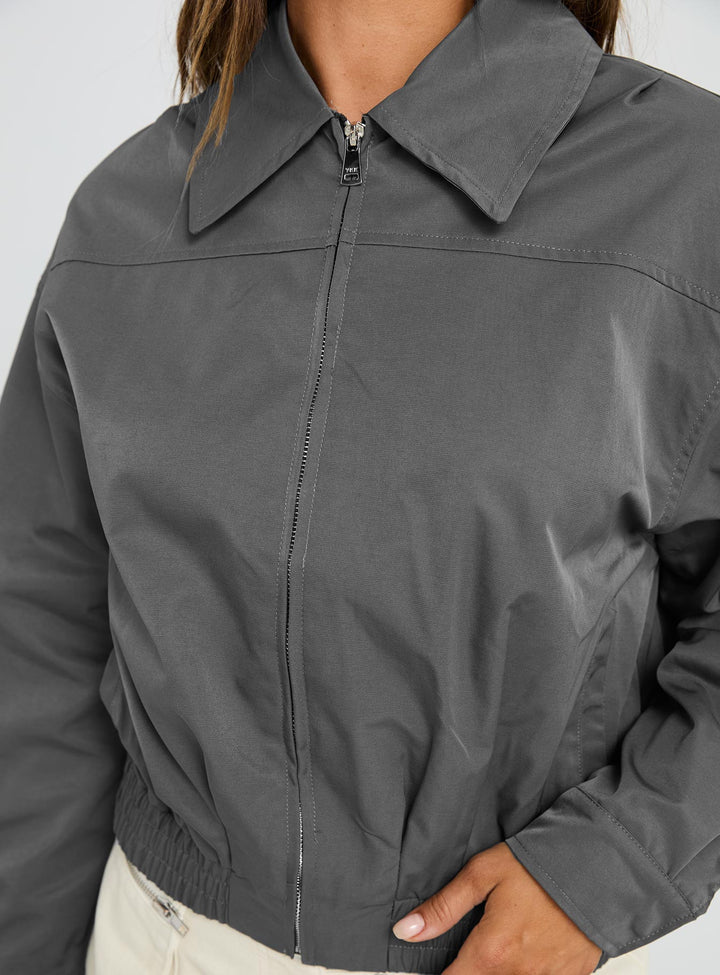 Michelle | Women’s oversized bomber jacket with zip front and ribbed waistband