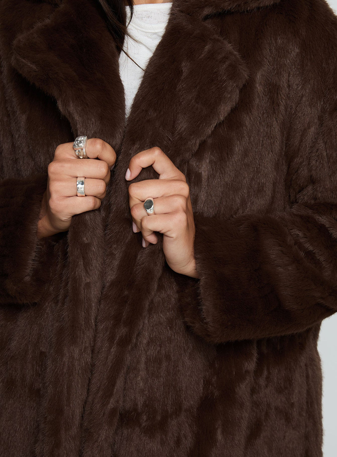 Sue | Women’s oversized faux fur trench coat with lapel collar and drop shoulders