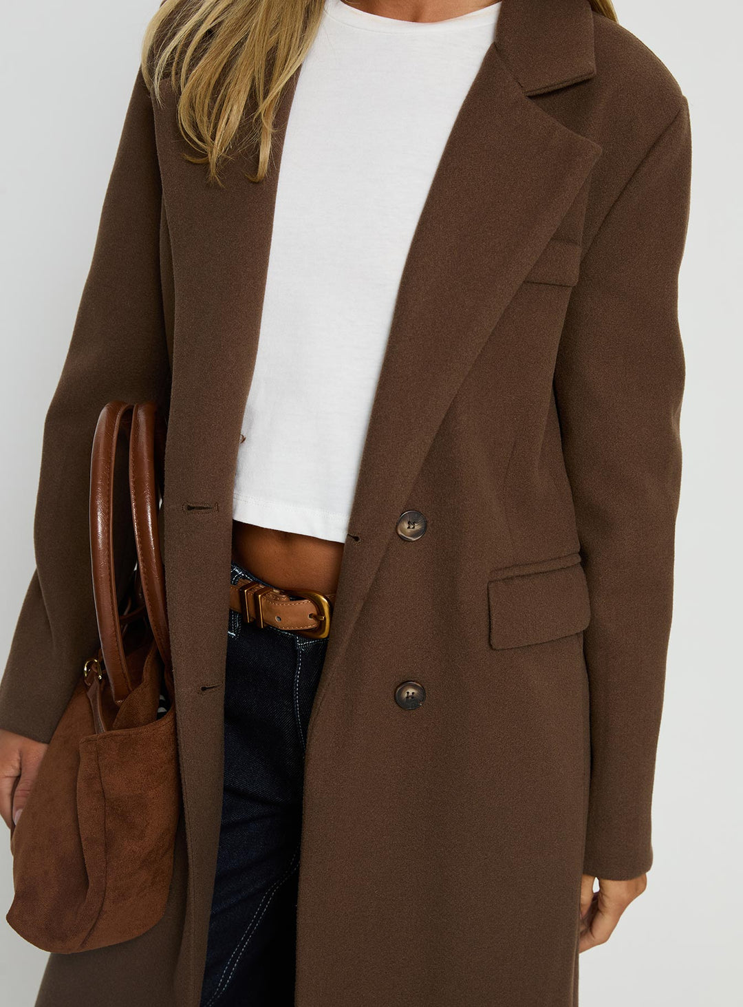 Cristy | Women’s longline trench coat with lapel collar and double button closure