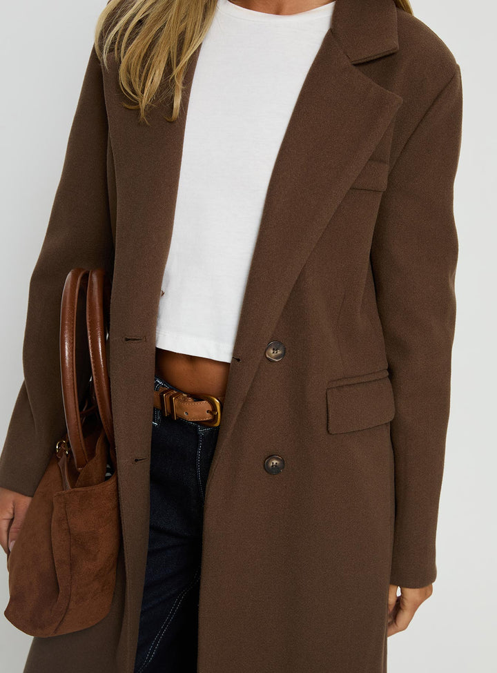 Cristy | Women’s longline trench coat with lapel collar and double button closure