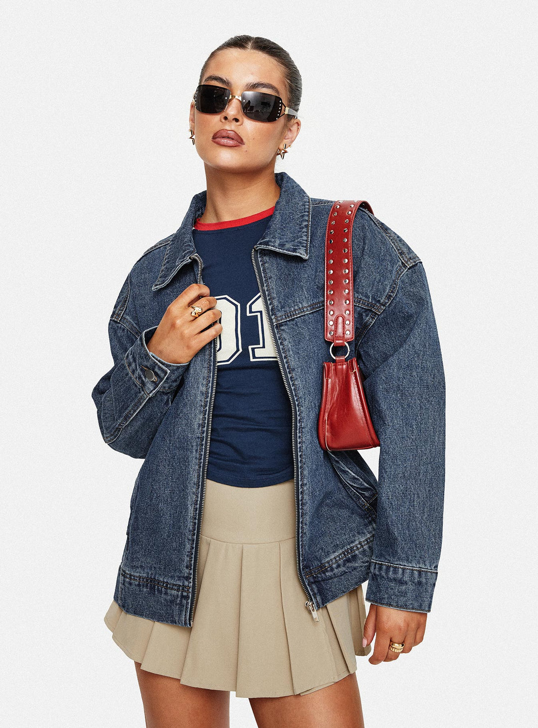 Diane | Women’s oversized denim bomber jacket with zip-up front