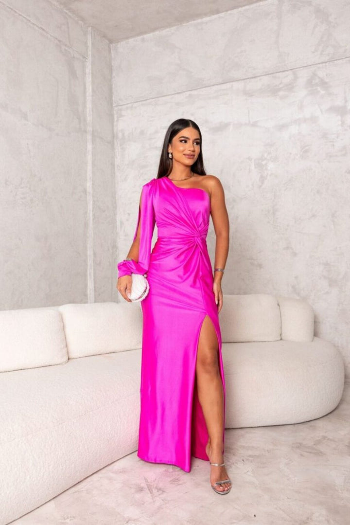 Amy | Women’s one-shoulder drape maxi dress with slit detail