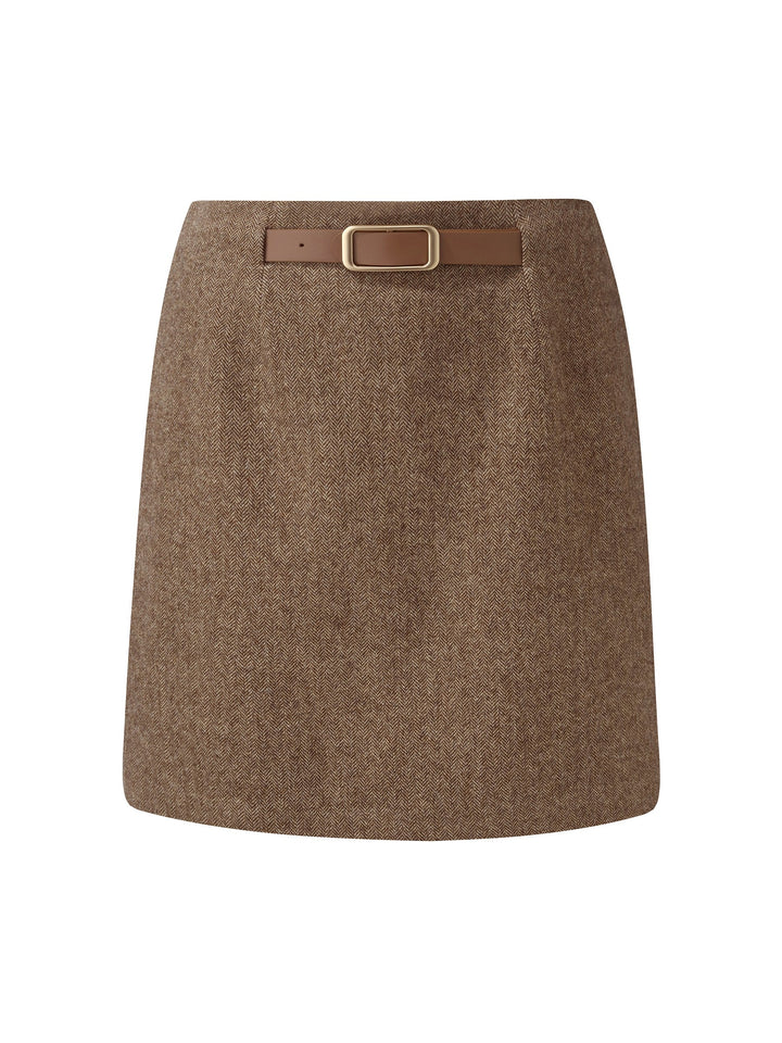 Arya | Women's wool A-line mini skirt with leather belt