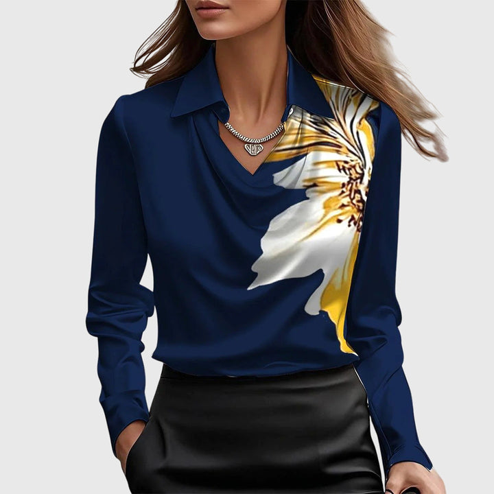 Sylvie | Glossy blouse with pleated neckline