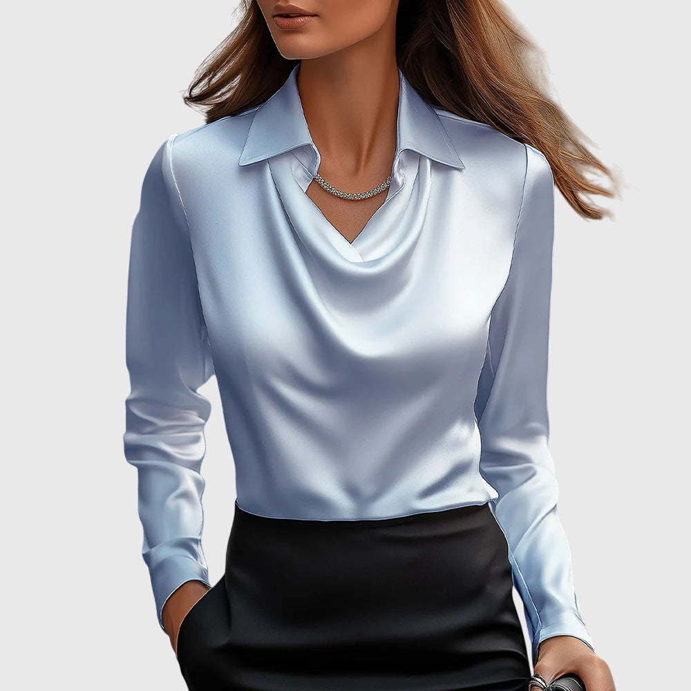 Sylvie | Glossy blouse with pleated neckline