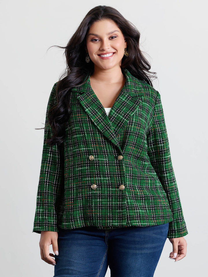 Genevieve | Women’s plaid double-breasted tweed blazer