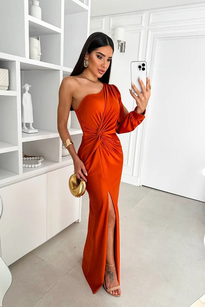 Amy | Women’s one-shoulder drape maxi dress with slit detail