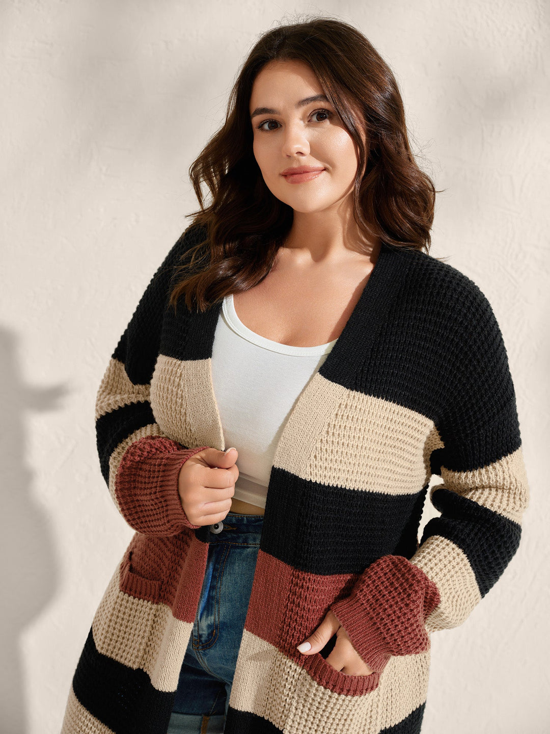 Melody | Women’s striped open-front knit cardigan with pockets