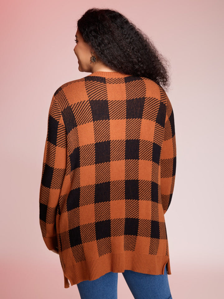 Josephine | Women’s plaid open-front cardigan with patch pockets